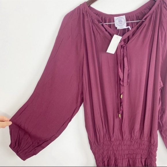 Muche et Muchette Burgundy One Size Long Sleeve Lightweight Boho Dress NEW - Picture 4 of 7